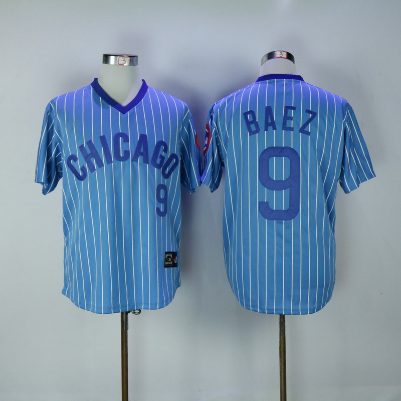 2017 MLB Chicago Cubs #9 Baez Blue White stripe Throwback Jerseys->chicago cubs->MLB Jersey